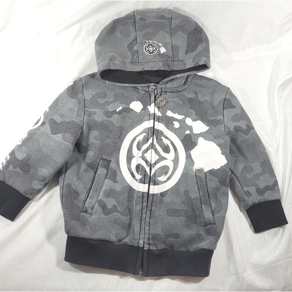 Maui Built Hawaii Youth Full Zip Hoodie Sweatshirt - Gray Camo - Sz YOUTH Medium